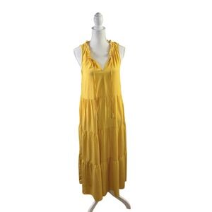 Max Studio Yellow Tiered Sleeveless Maxi Dress V-Neck Ruffle Size Medium